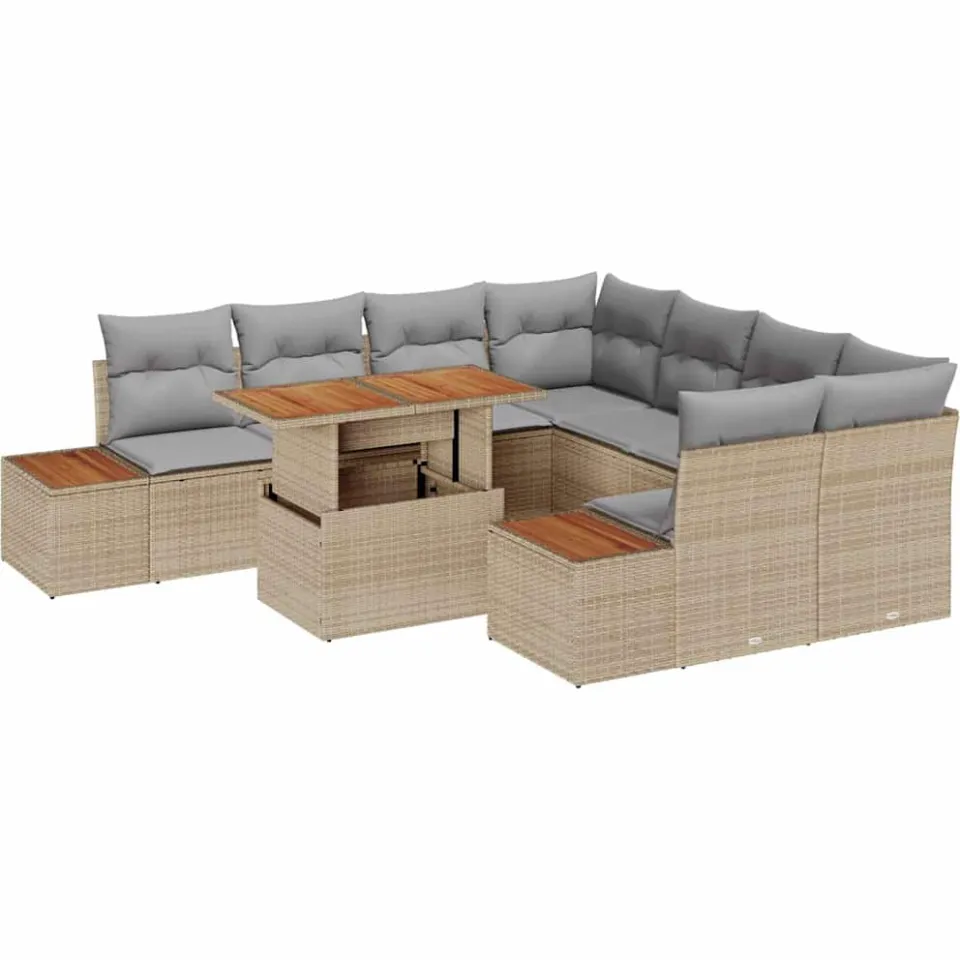 vidaXL Tuin Sofa Set 9 st Beige Poly riet