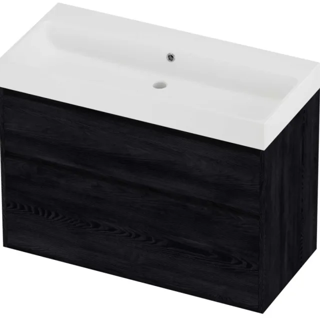 Proline Podium Badmeubelset Polystone Loft 100x46x75 cm Mat White Black Oak Eiken