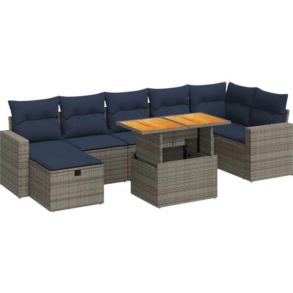 vidaXL 8-delige Loungeset met kussens poly rattan acacia bruin, foto 3