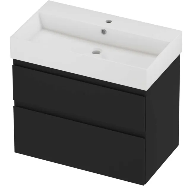 Proline Zara Badmeubelset Porselein Loft 1 Kraangat Asymmetrisch 80x46x73 cm Glans Wit Mat Zwart