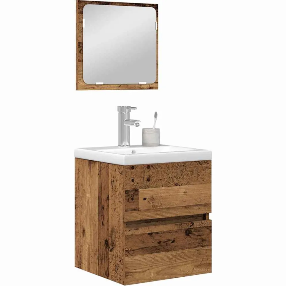 vidaXL Badkamermeubelset 2 st Oude Hout en Wit 42 x 39 x 45 cm