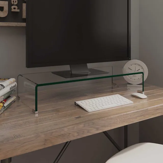 vidaXL Tv-meubel/monitorverhoger transparant 70x30x13 cm glas transparent, foto 2