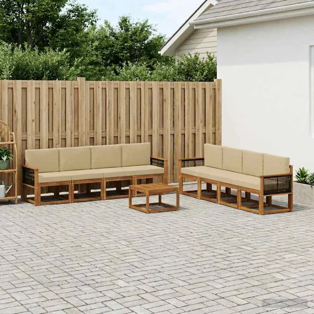 vidaXL Buiten bankenset 9 st 8-zits Natuurlijk en Beige Bruin