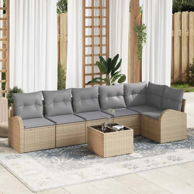 vidaXL Tuinbankenset 7 st Beige en lichtgrijs poly rattan