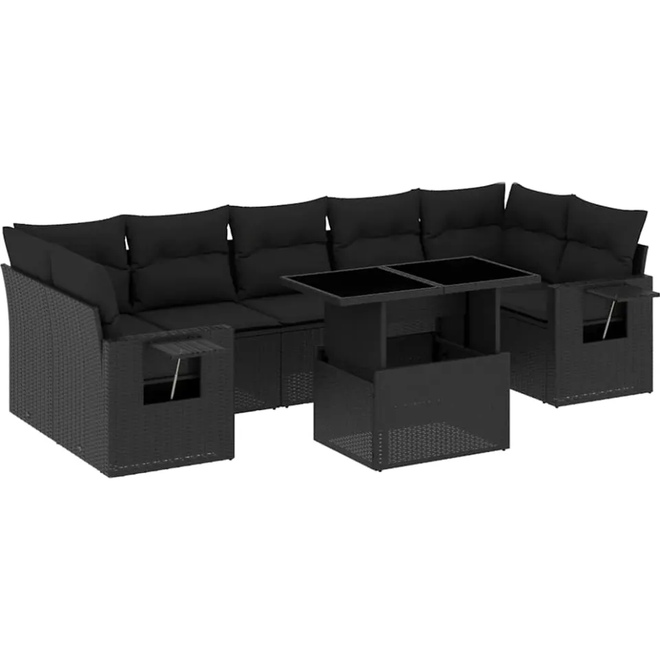 vidaXL 8-delige Loungeset met kussens poly rattan zwart