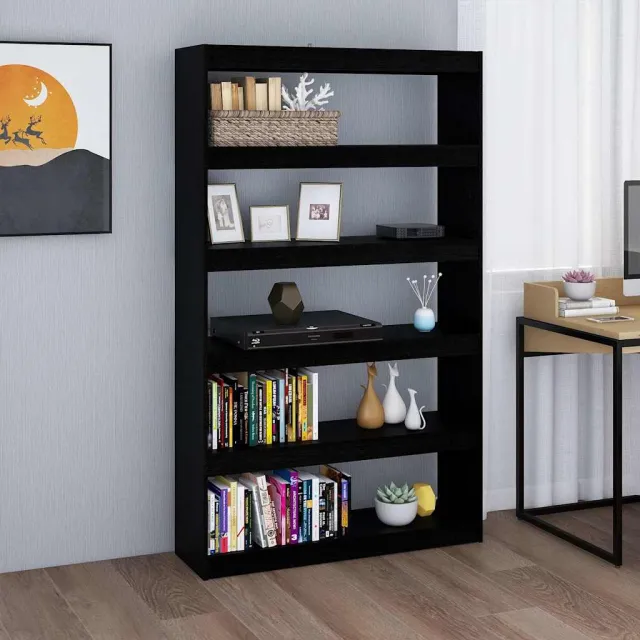 vidaXL Boekenkast/kamerscherm 100x30x167,5 cm massief grenenhout zwart, foto 2