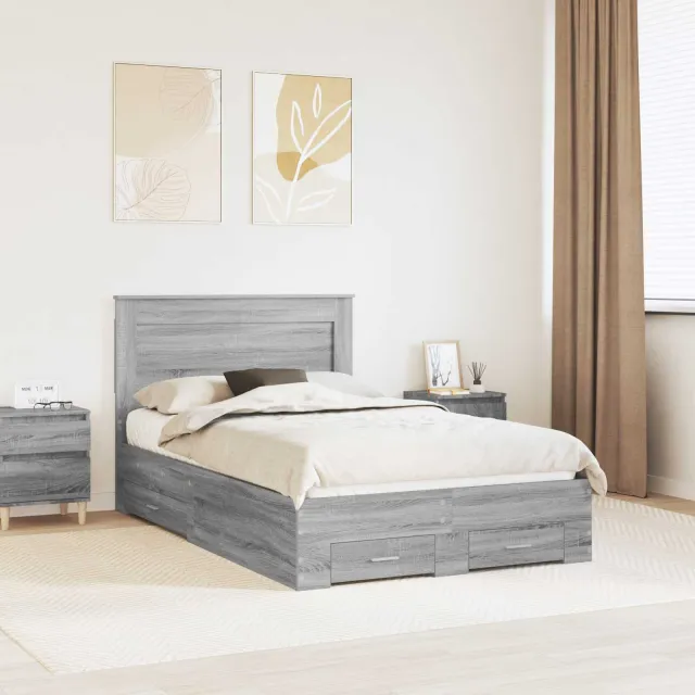 vidaXL Bedframe met lade Grijs Sonoma 135 x 190 cm Bewerkt hout