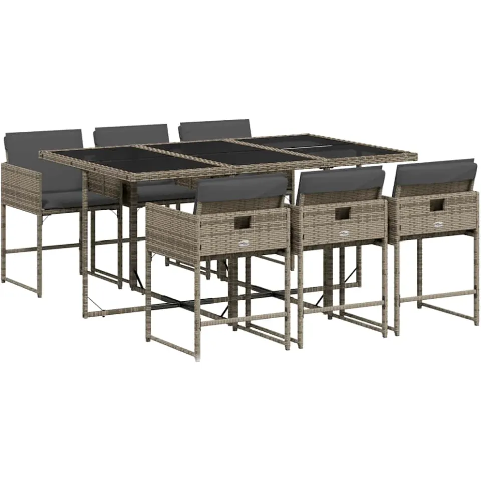 vidaXL 7-delige Tuinset met kussens poly rattan grijs, foto 3