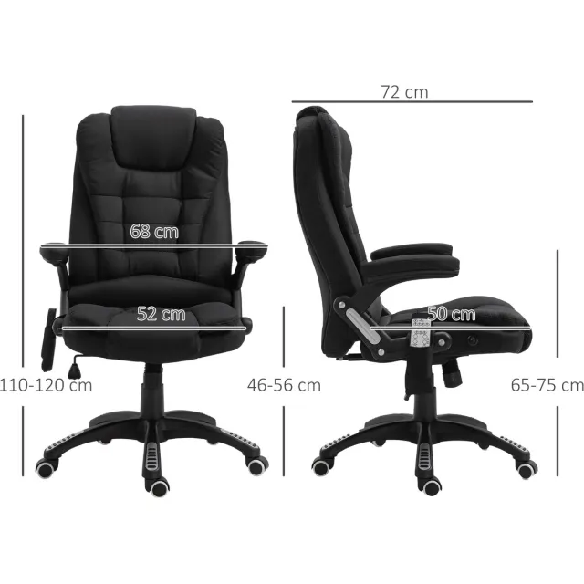 FloraGrace Ergonomische Bureaustoel Met Massage En Verwarming, Verstelbare Rugleuning, Draaibaar, Zwart, Polyester