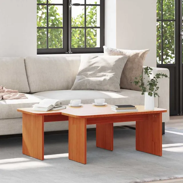 vidaXL Salontafel 2 st Wasbruin 100 x 69 x 35,5 cm Massief grenenhout bruin, foto 2