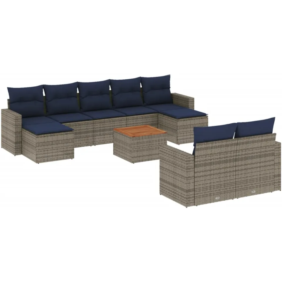 vidaXL 10-delige tuinbankset met kussens, grijs polyrotan, foto 3