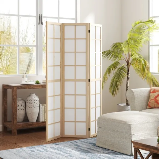 MODENUIT Kamerscherm – 3-Delig Opvouwbaar – 120 x 170 cm – Hout en Stof – Naturel – Vrijstaand Scherm Naturel hout