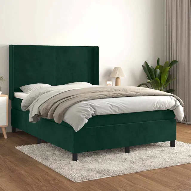 vidaXL Boxspring met matras fluweel donkergroen 140x190 cm groen