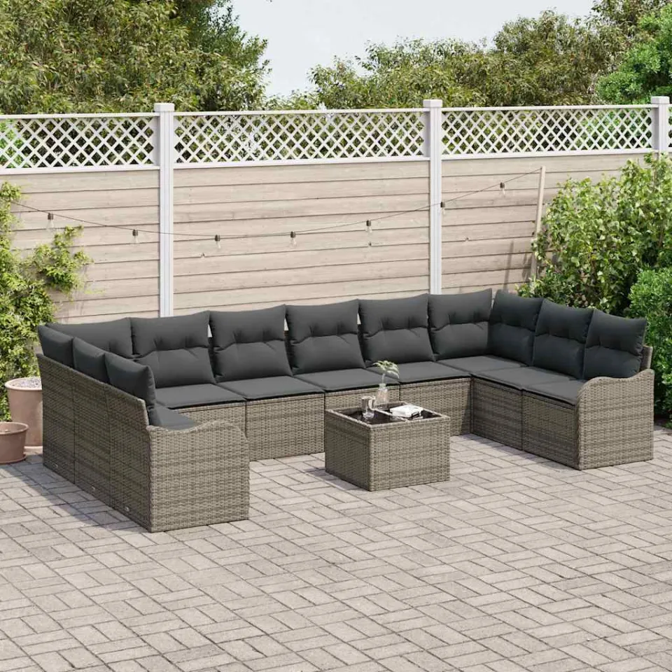 vidaXL Bankstel 11 st Grijs poly rattan, foto 3