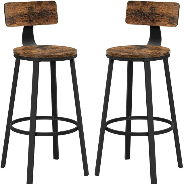 Cozy Cottage® Barkruk Set van 2 - Barstoelen met Rugleuning - Barkrukken - Keukenstoelen - Zithoogte 73 cm - Industrieel Design - Eenvoudige Montage Bruin