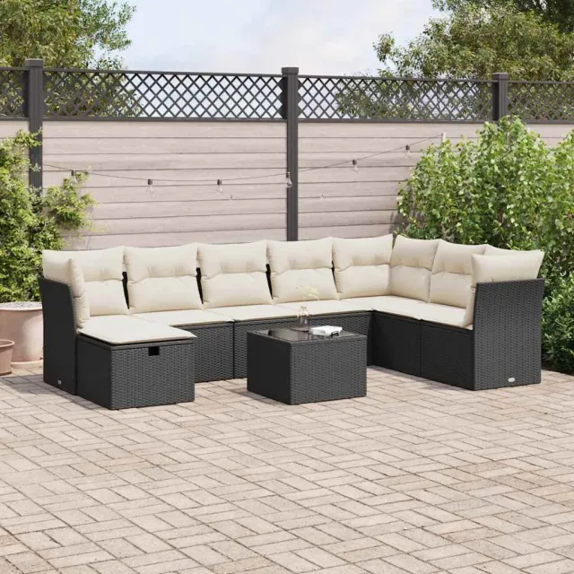 vidaXL 9-delige Loungeset met kussens poly rattan zwart, foto 2