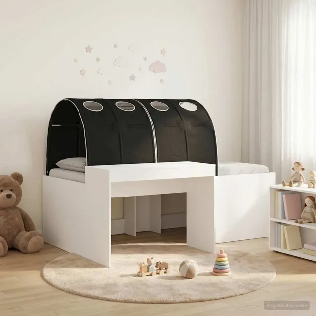 vidaXL Bedframe met tunnel 3 st Wit en zwart 80 x 200 cm Bewerkt hout
