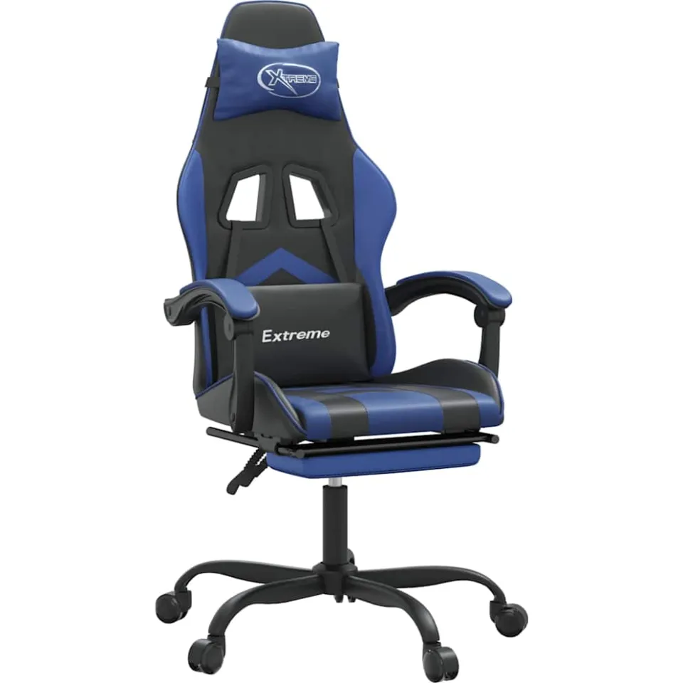 vidaXL Gamestoel draaibaar met voetensteun kunstleer zwart en blauw, foto 3