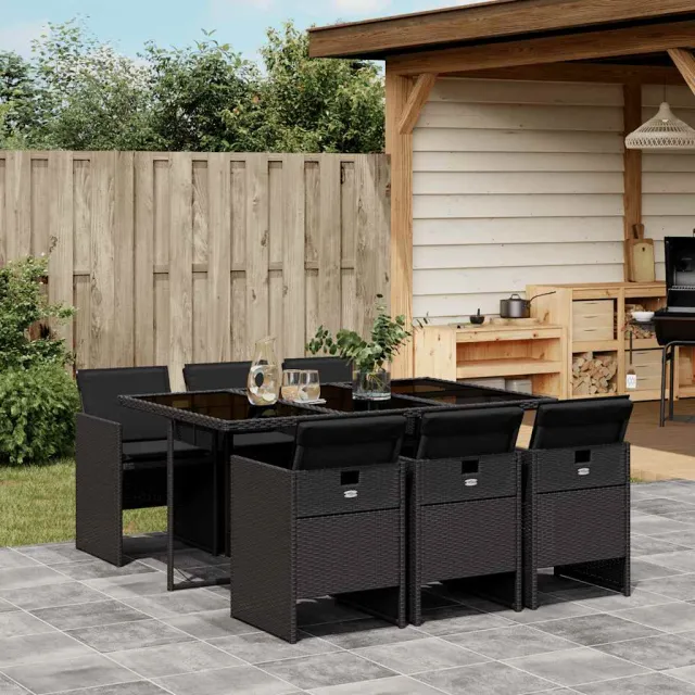 vidaXL 7-delige Tuinset met kussens poly rattan zwart, foto 2