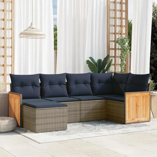 vidaXL 6-delige Loungeset met kussens poly rattan grijs, foto 2