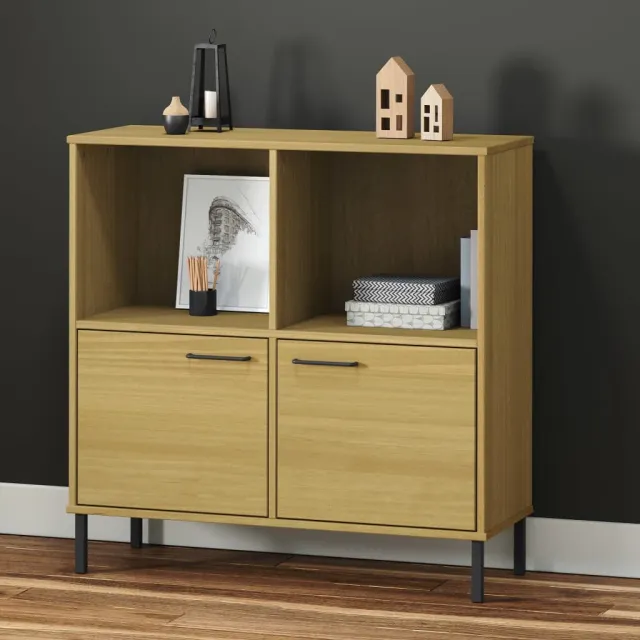 vidaXL Boekenkast met metalen poten OSLO 90x35x90,5 cm hout bruin, foto 2