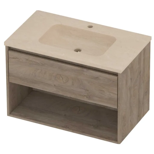 Proline Rollo Badmeubelset Hardsteen Elegant 1 Kraangat Met Schap 80x46x54 cm Sand Stone Raw Oak Eiken