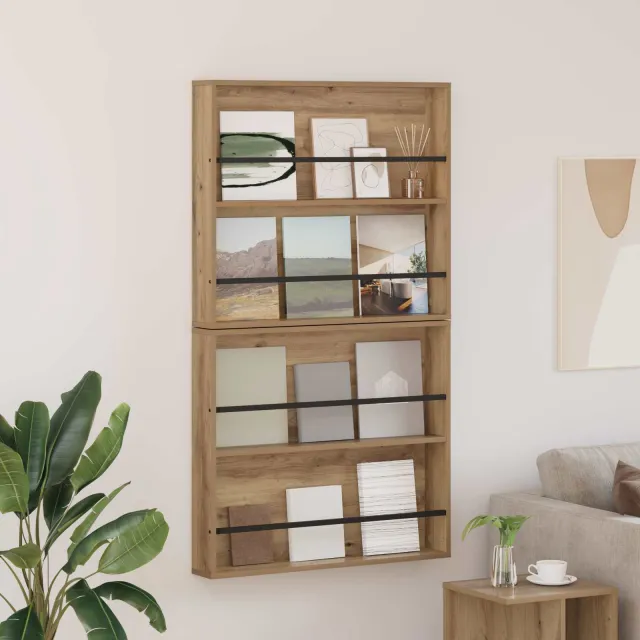 vidaXL Tijdschrift Rek 2 st Artisan Eiken 80 x 12 x 70 cm Bewerkt hout, foto 2