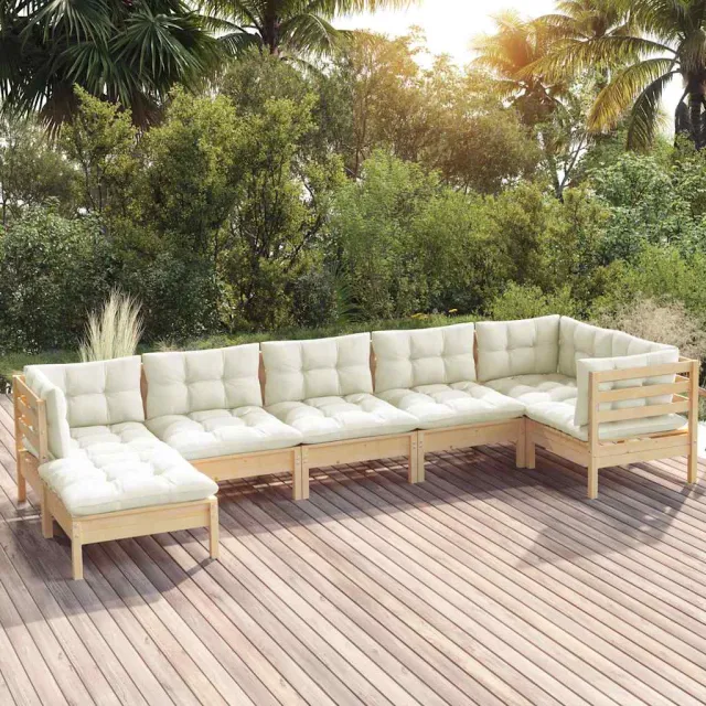 vidaXL 7-delige Loungeset met crèmekleurige kussens massief grenenhout, foto 2