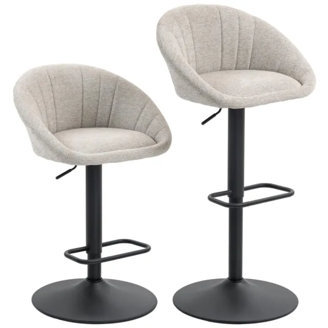Clruro Barkruk Set van 2 - Zithoogte 62-82 cm - 360° Draaibaar - Linnenlook/Staal Beige