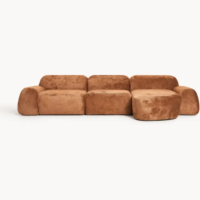 Westwing Collection Modulaire teddy-bouclé hoekbank Wolke (4-zits) terracotta