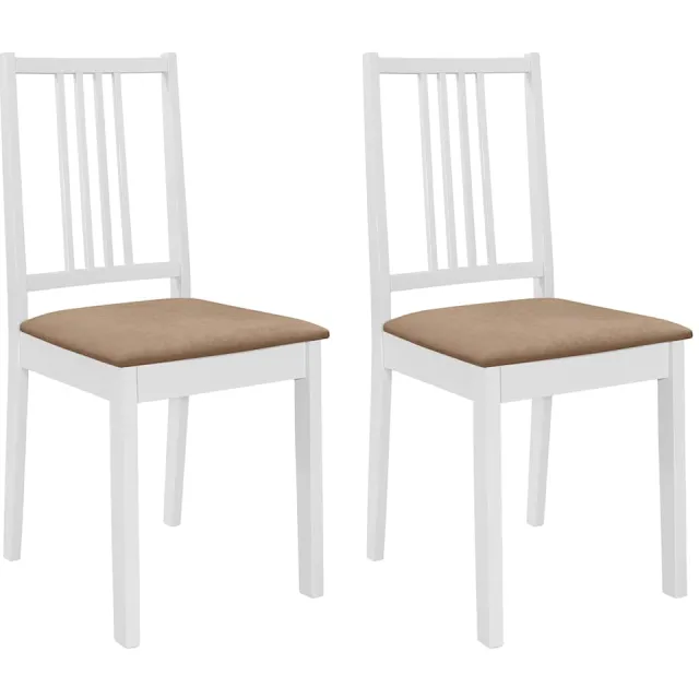 vidaXL Eetkamerstoelen met kussens 2 st massief hout wit