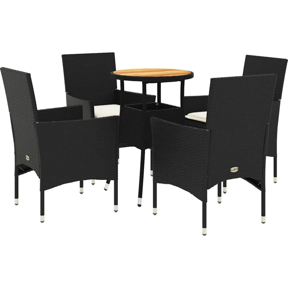 vidaXL 5-delige Loungeset met kussens poly rattan en acaciahout zwart, foto 3