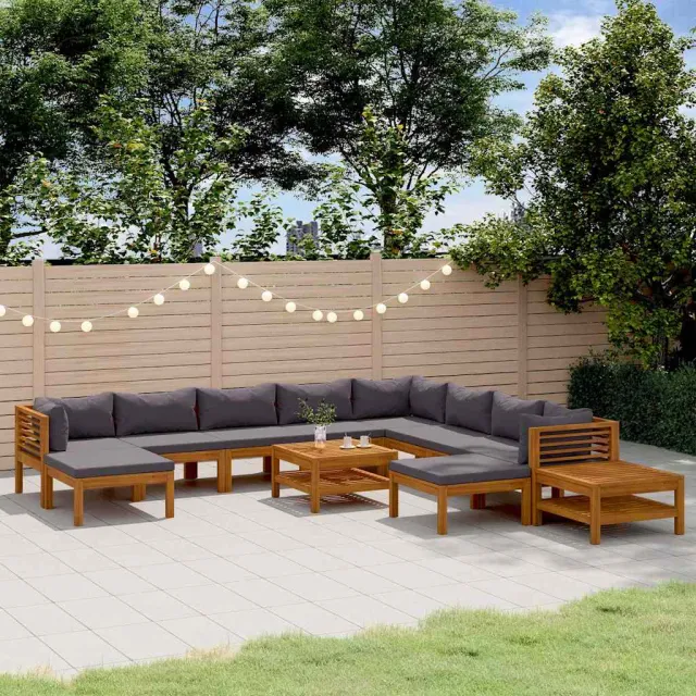 vidaXL 12-delige Loungeset met kussens massief acaciahout grijs, foto 2
