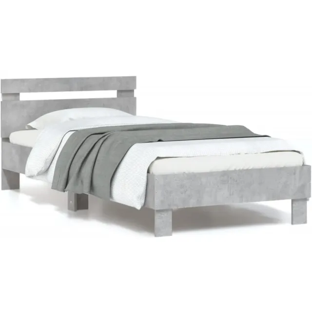 vidaXL Bedframe met hoofdbord en LED-verlichting betongrijs 90x200 cm grijs