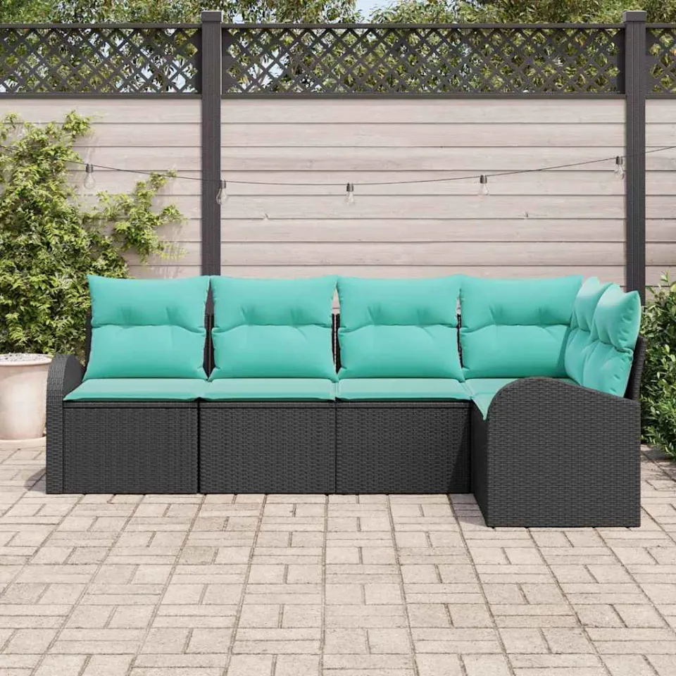 vidaXL Tuinbankenset 5 st Zwart en Turquoise poly rattan, foto 3