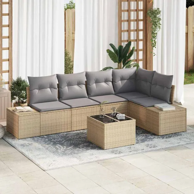 vidaXL Tuinbankenset met opslag Beige en Licht Grijs poly rattan, foto 2