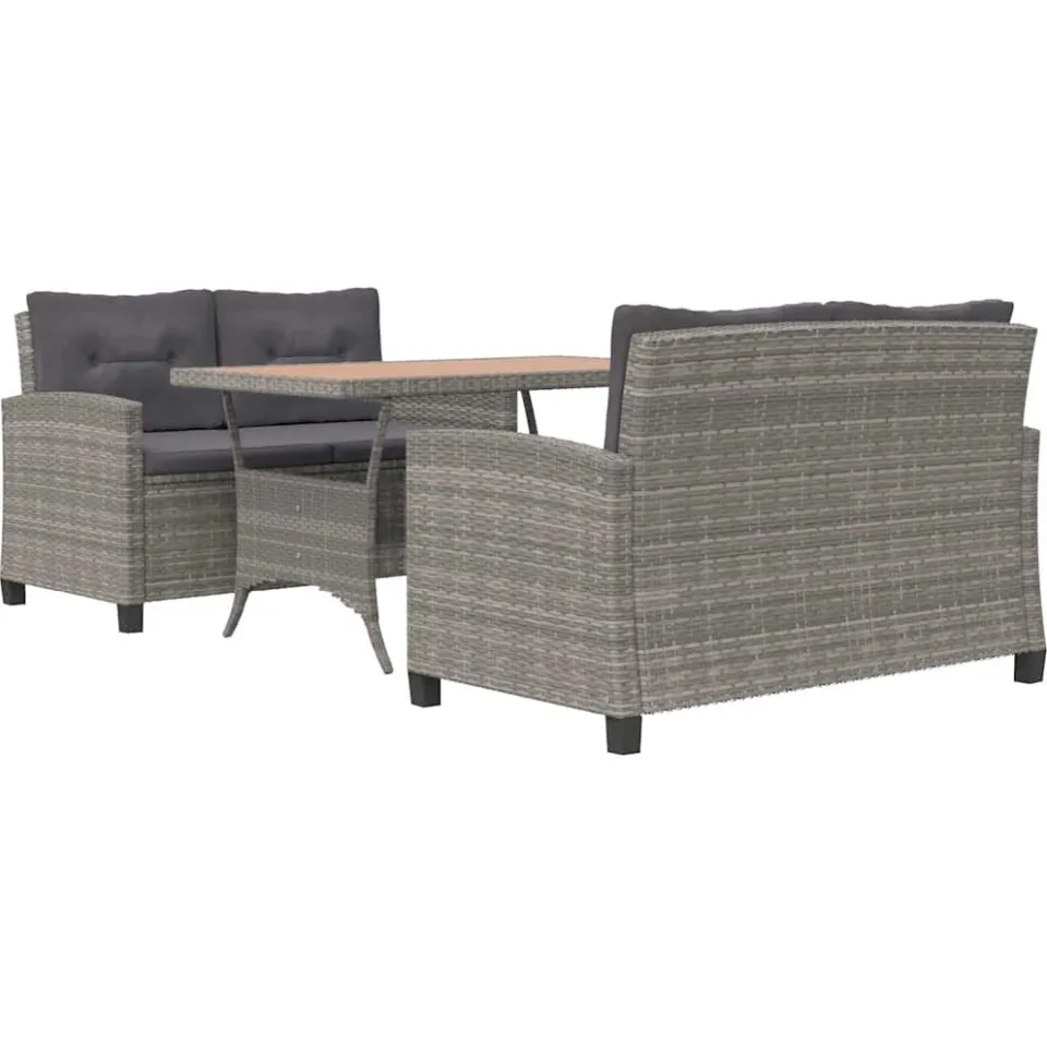 vidaXL 3-delige Tuinset poly rattan en massief acaciahout Grijs