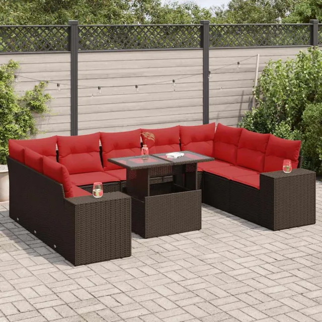 vidaXL 10-delige Loungeset met kussens poly rattan acacia bruin, foto 2