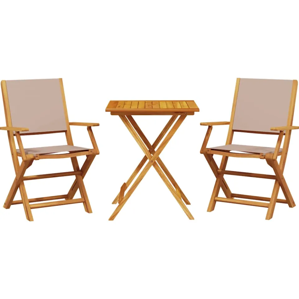 vidaXL 3-delige Bistroset stof en massief hout taupe, foto 3