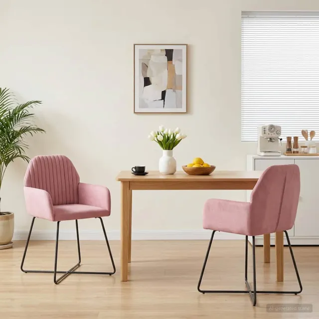 vidaXL Eettafelstoelen 2 st fluweel Roze 55 x 50 x 84 cm, foto 2