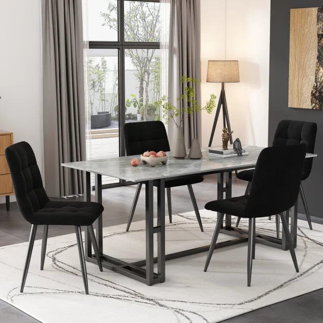 Clruro Eetkamerstoel - 4 Stuks - Design Stijlvol Polsterstoel met Rugleuning - Zithoek van Fluweel - Metalen Frame - Zwart