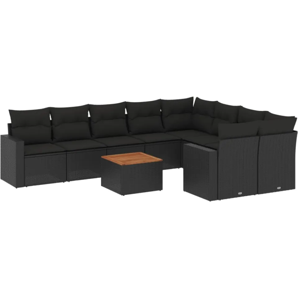 vidaXL 10-delige Loungeset met kussens poly rattan zwart, foto 3