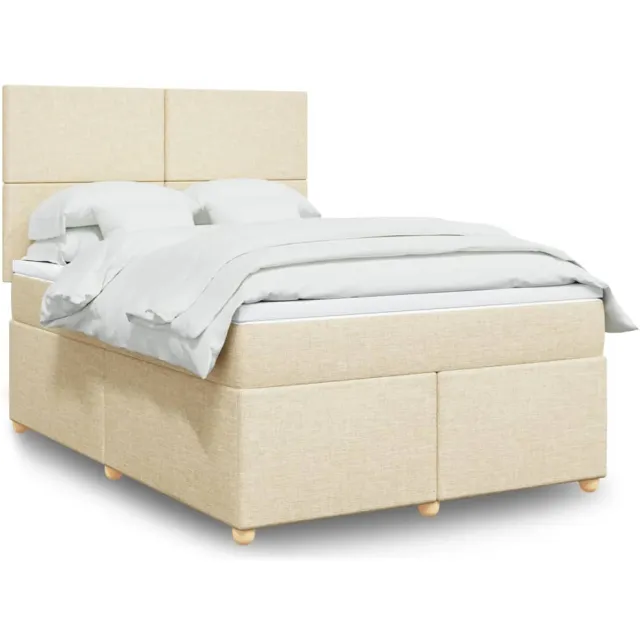vidaXL Boxspring met matras stof crèmekleurig 140x190 cm