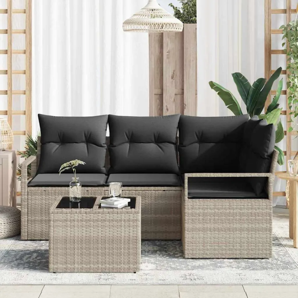 vidaXL Bankstel 5 st Lichtgrijs poly rattan, foto 3