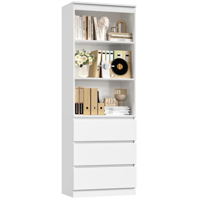 Duraxl Boekenkast - 3 laden - 3 legplanken - 180 cm - Wit hout