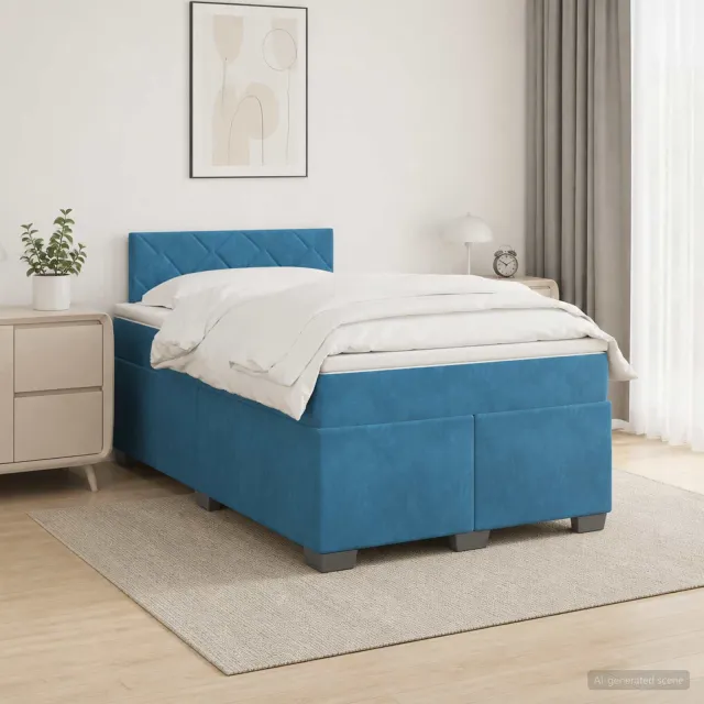 vidaXL Boxspringbed met matras Donkerblauw 120 x 200 cm Fluweel
