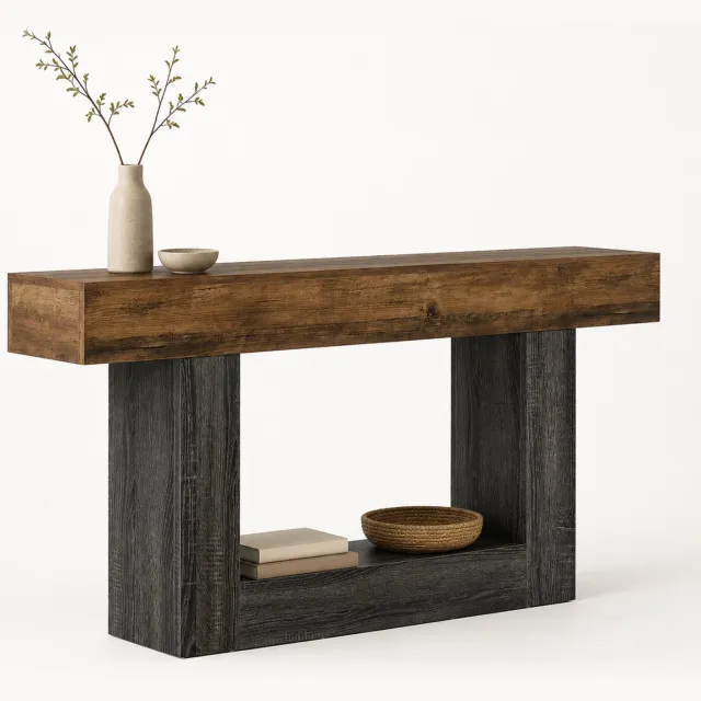 DMG Supply Consoletafel - 2 Niveaus - 160 x 30 x 82 cm - Bruin/Grijs - MDF
