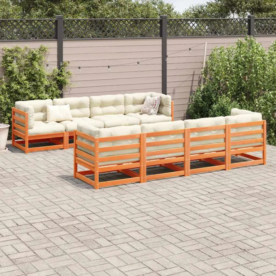 vidaXL 9-delige Loungeset met kussens massief grenenhout wasbruin bruin, foto 2