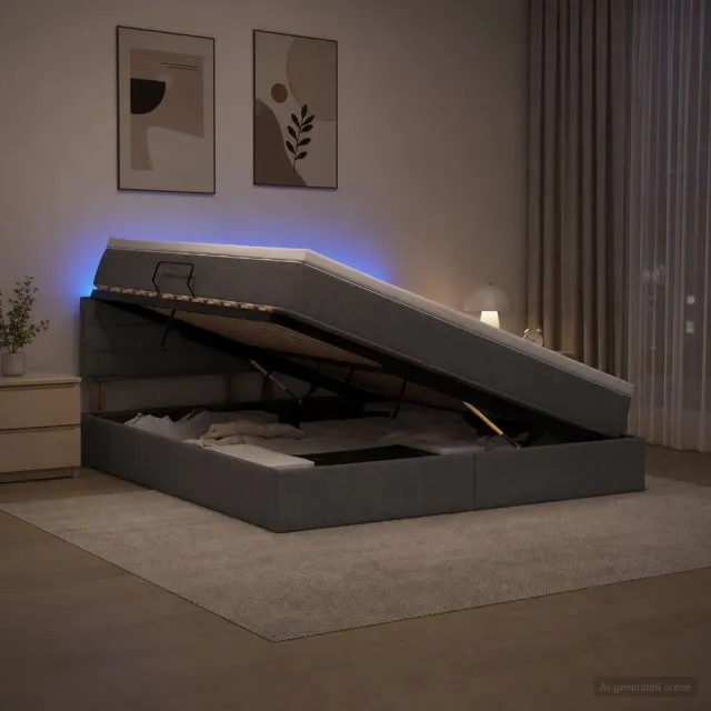 vidaXL LED Opslagbed met Matras Donkergrijs 180 x 200 cm Stof