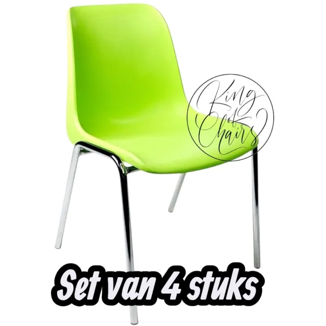 Kantinestoel Helene Limegroen -set van 4- verchroomd onderstel kantinestoel stapelstoel kuipstoel vergaderstoel tuinstoel kantine stoel stapel stoel tuin stoel kantinestoelen stapelstoelen kuipstoelen arenastoel schoolstoel bezoekersstoel Everardo limegroene zitting met verchroomd onderstel